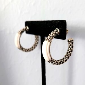 LAGOS Sterling Silver Ceramic Hoop Earrings - Vintage